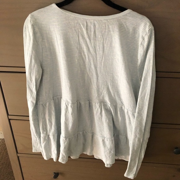 LOFT classic two tiered long sleeve top in Medium & blue/white thin stripes. - Picture 2 of 2